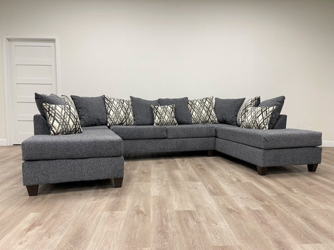 Oversized Steel Grey Sectional with Throw Pillows