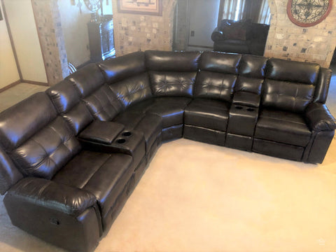 Soft Brown Leather Reclining Sectional w/Storage Console & Cup Holders