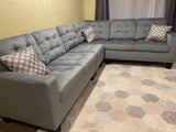 Logan Collection Grey Velvet Tufted Sectional w/Nailhead Trim & Accent Pillows