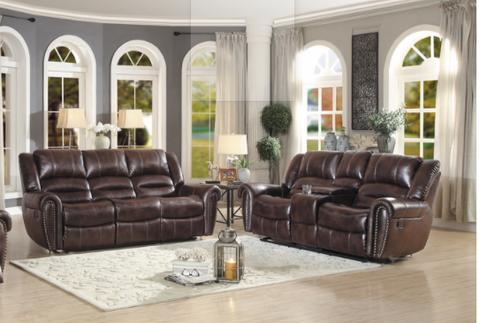 Center Hill Collection Rich Brown Leather Reclining 2pc Sofa & Loveseat Set