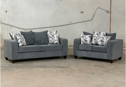 Charcoal grey sofa and love seat with decorative pillows- new