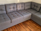 James Collection Tufted Grey Linen Sectional w/Reversible Chaise Lounge