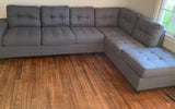 James Collection Tufted Grey Linen Sectional w/Reversible Chaise Lounge
