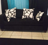 Black sofa and love seat with decorative pillows- new