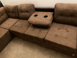 Emilio Collection Brown Microfiber Sectional w/Reversible Chaise, Button Tufts & Drop Down Cup Holder
