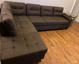 James Collection Tufted Brown Linen Sectional w/Reversible Chaise Lounge