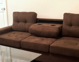 Emilio Collection Brown Microfiber Sectional w/Reversible Chaise, Button Tufts & Drop Down Cup Holder