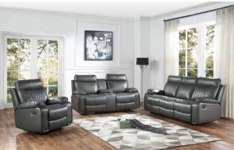 Socorro Collection Soft Grey Leather Manual Reclining 2pc or 3pc Living Room Set