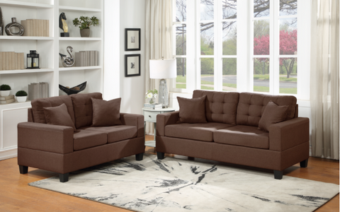 Brown Linen Sofa and Love Seat Set