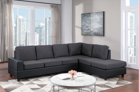 Wow Collection Black Linen Sectional w/Reversible Chaise Lounge