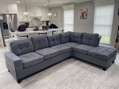 Button Tufted Grey Sectional w/Reversible Chaise Lounge