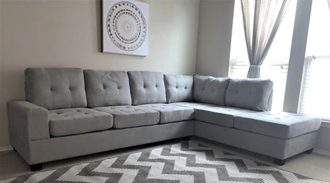 Button Tufted Light Grey Sectional w/Reversible Chaise Lounge