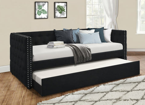 Tufted black twin daybed with twin trundle