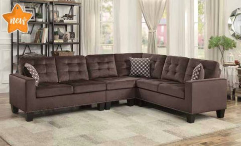 Chocolate Brown Tufted Sectional with Nail Head Trim