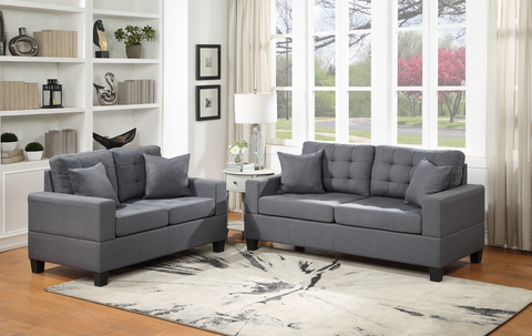 Grey Linen Sofa & Love Seat Set