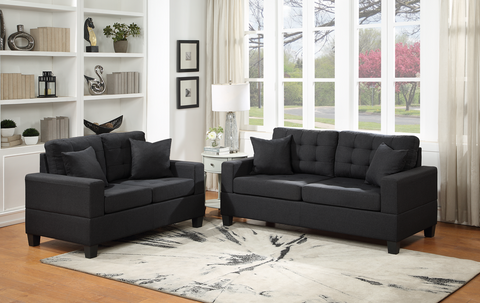 Black Linen Sofa and Love Seat Set