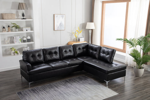 Vintage Collection Black Tufted Sectional w/Chaise Lounge