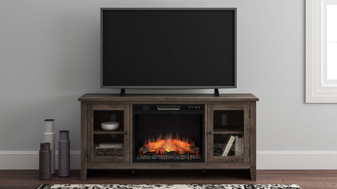 Grey TV Stand W/Fireplace 60"L
