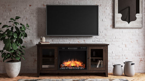 Brown TV Stand W/Fireplace 60"L