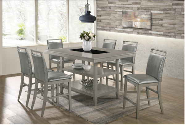 Tommy Collection 7pc Silver Counter Height Table Set