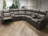 Soft Grey Leather Reclining Sectional w/Storage Console & Cup Holders