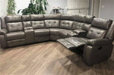 Soft Grey Leather Reclining Sectional w/Storage Console & Cup Holders